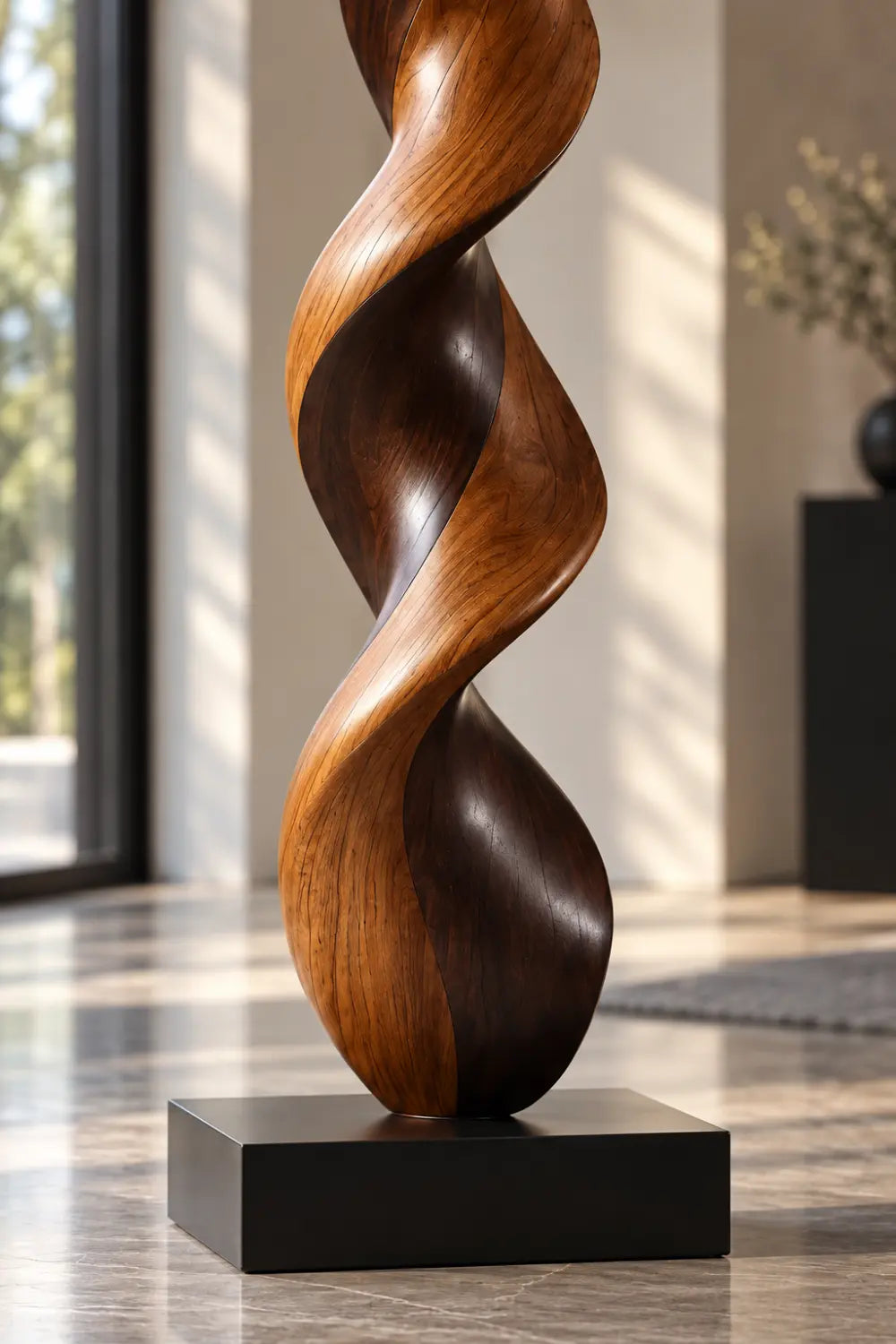 Large Abstract Walnut Wood Floor Sculpture For Modern Home Decor