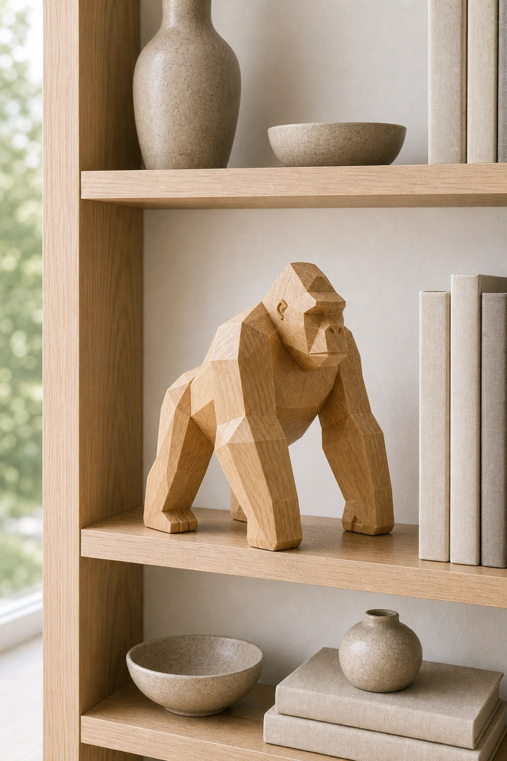 Hand-Carved Wooden Gorilla Sculpture Modern Minimalist Animal Art For Home Decor