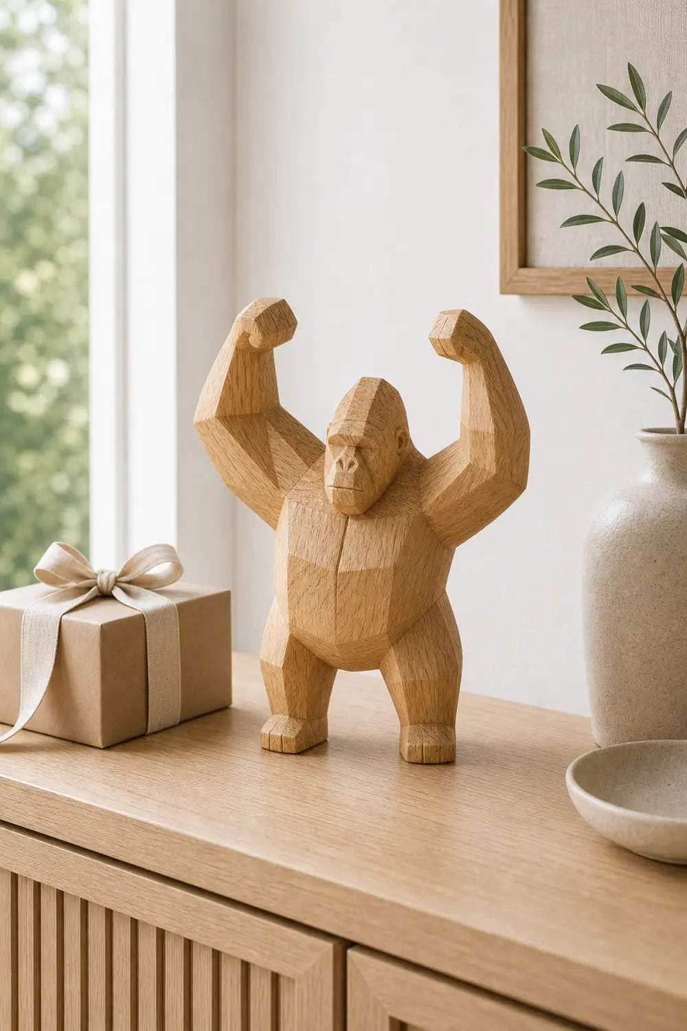 Hand-Carved Wooden Gorilla Sculpture Abstract Animal Art For Modern Home Decor