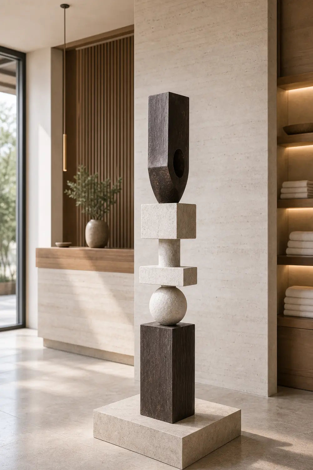 Large Abstract Wooden Sculpture For Modern Minimalist Living Room Decor And Art
