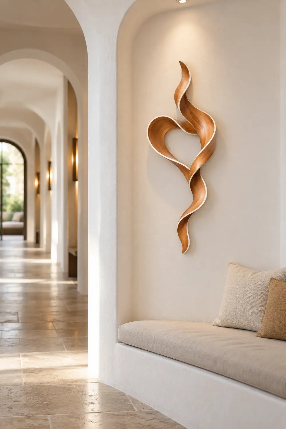 Modern Wooden Ribbon Heart Sculpture | Abstract Infinity Swirl Loop Art Decor