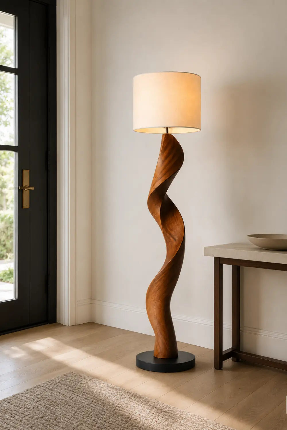 Modern Twisted Wooden Floor Lamp - Aesthetic Standing Light For Living Room Space