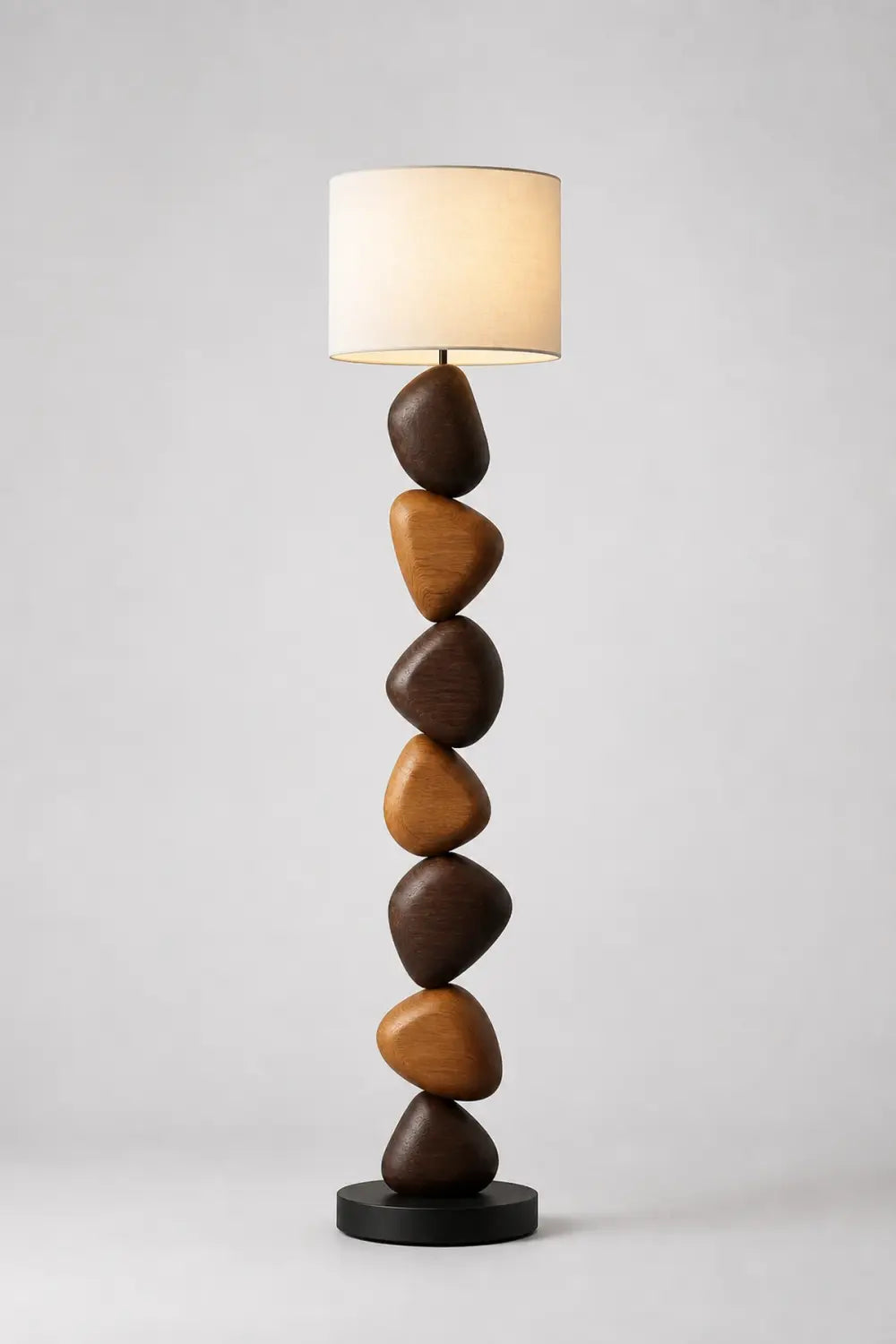 Modern Abstract Wood Floor Lamp With Stacked Pebble Design For Living Room Decor