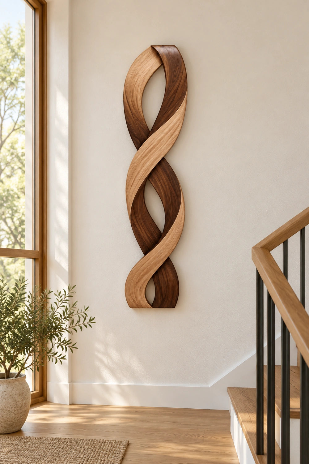Modern Abstract Wooden Wall Art With Twisted Loop Design For Contemporary Home Decor