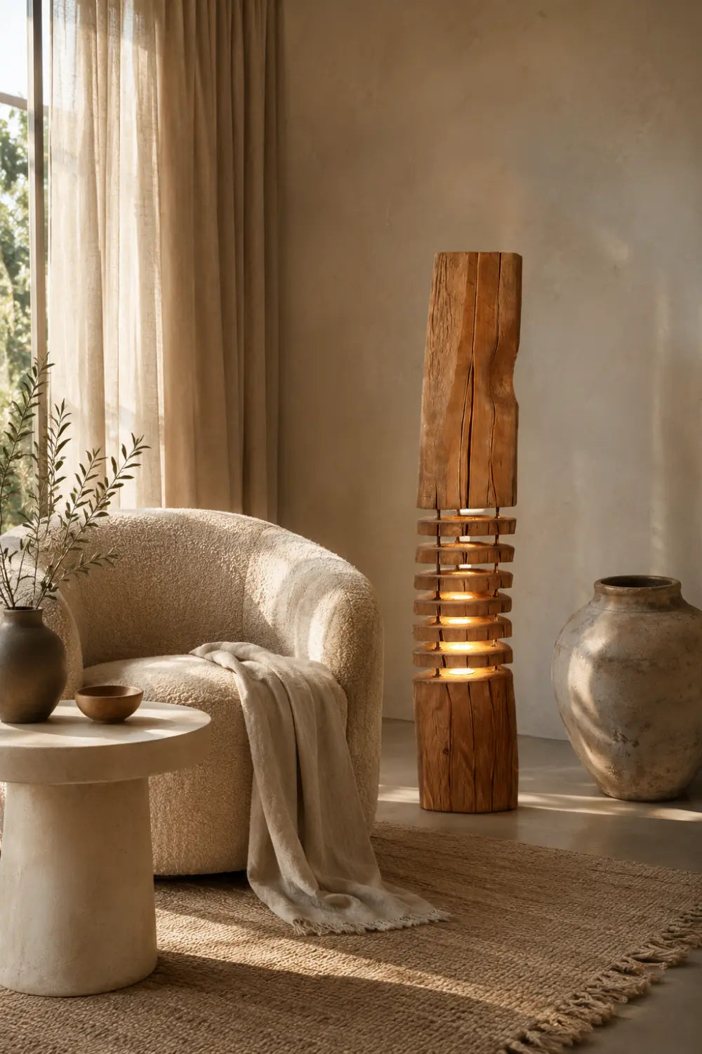 Handcrafted Wooden Floor Lamp With Warm Light For Modern Living Rooms