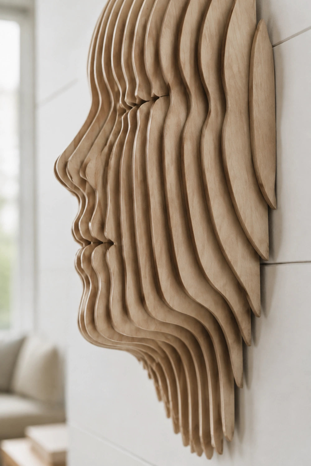 Parametric Sliced Wooden Face Wall Art | 3D Layered Profile Relief Decor