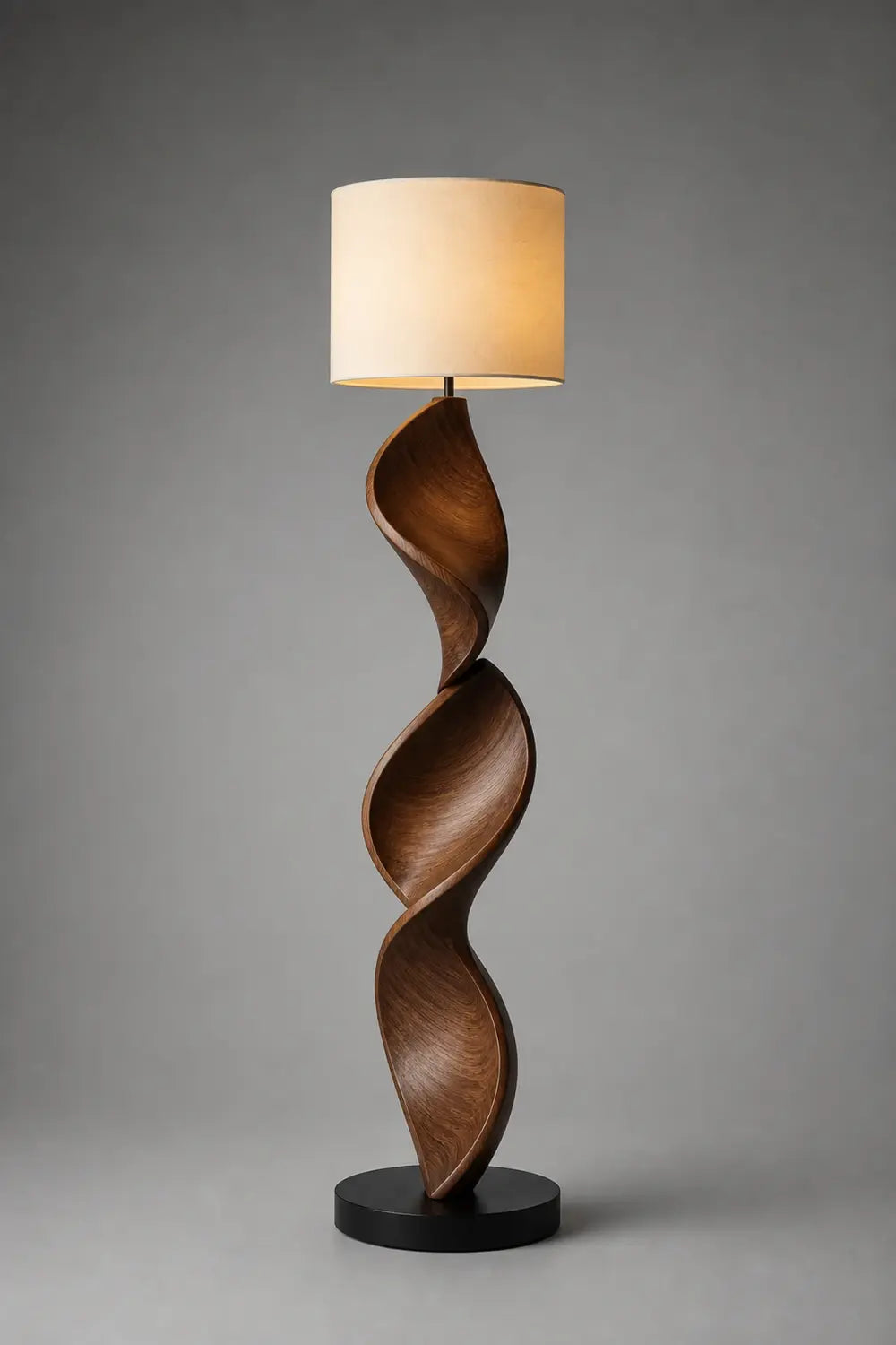 Sculptural Spiral Wood Lamp Handcarved From Premium Walnut For High End Interior Decor