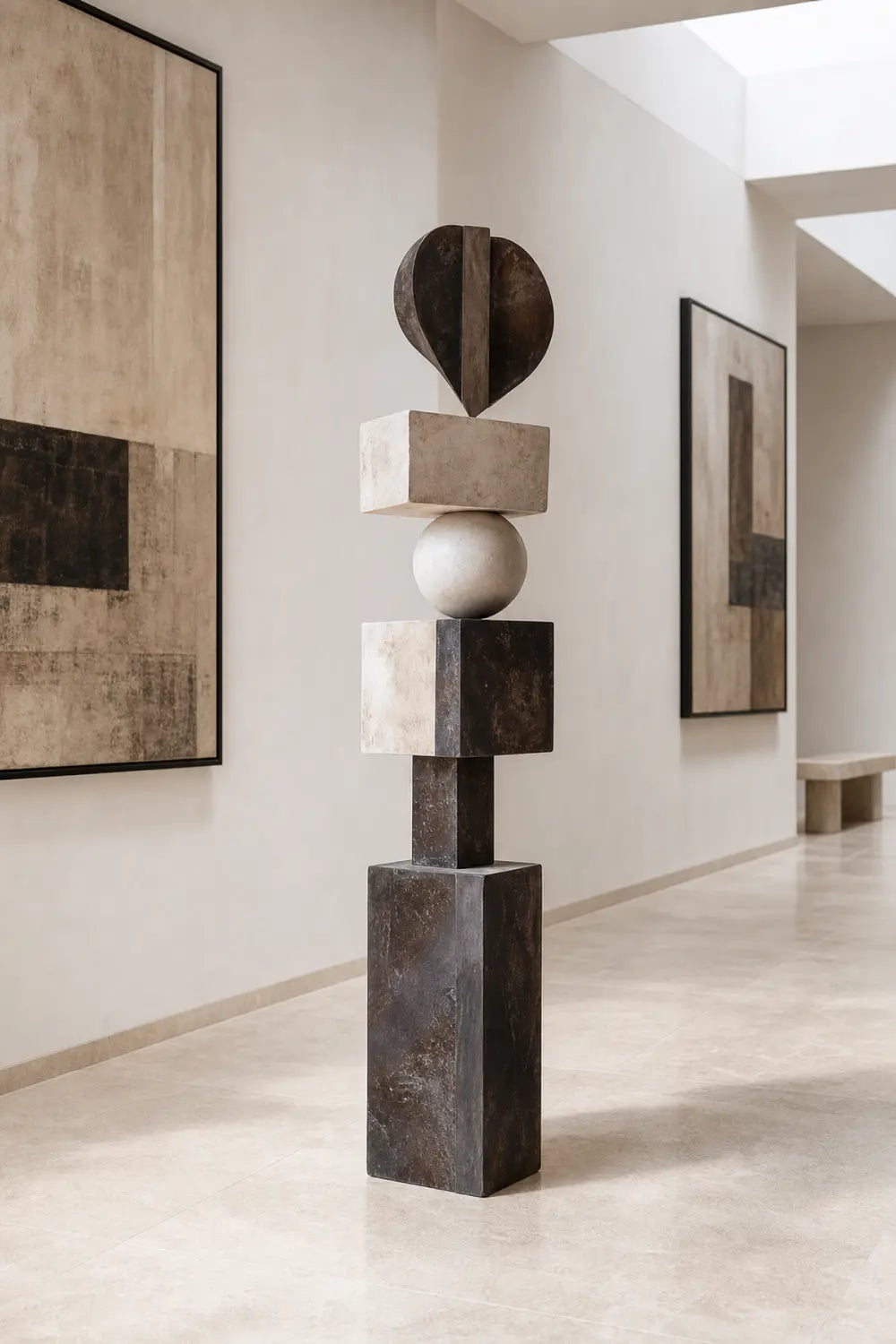 Large Hand-Carved Wooden Sculpture For Modern Living Room Decor Abstract Minimalist Floor Art