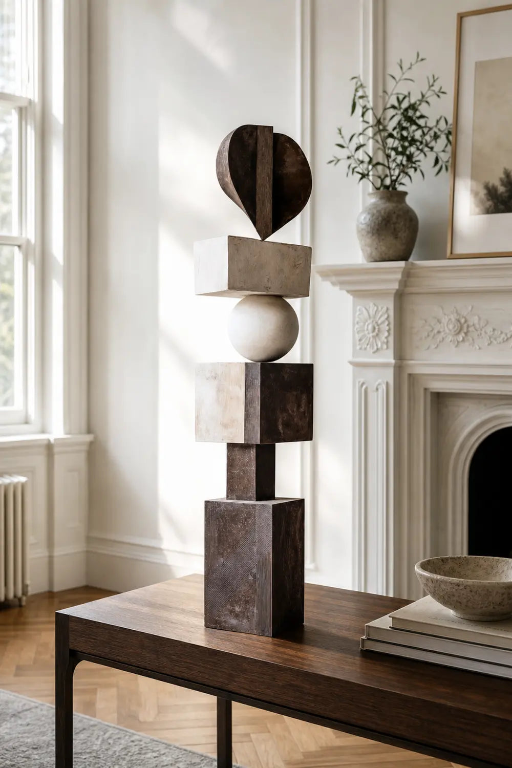 Large Hand-Carved Wooden Sculpture For Modern Living Room Decor Abstract Minimalist Floor Art