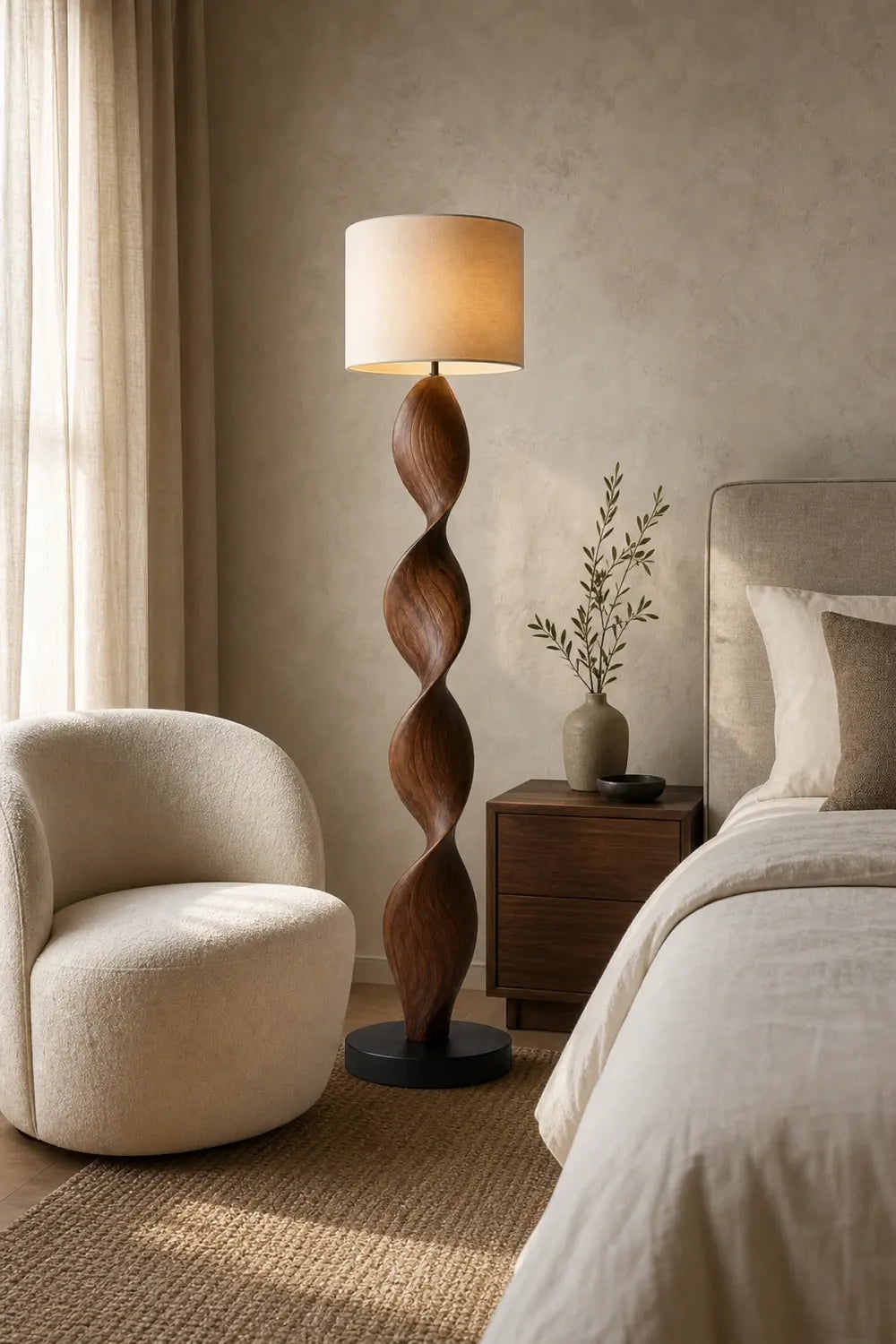 Modern Sculpted Wood Floor Lamp | Aesthetic Standing Light For Living Space