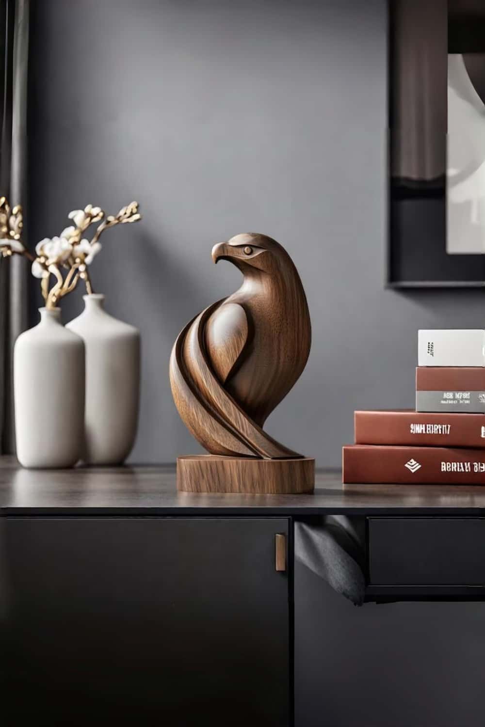 Handmade Wooden Eagle Sculpture Hand Carved Animal Bird Wooden Statue Art