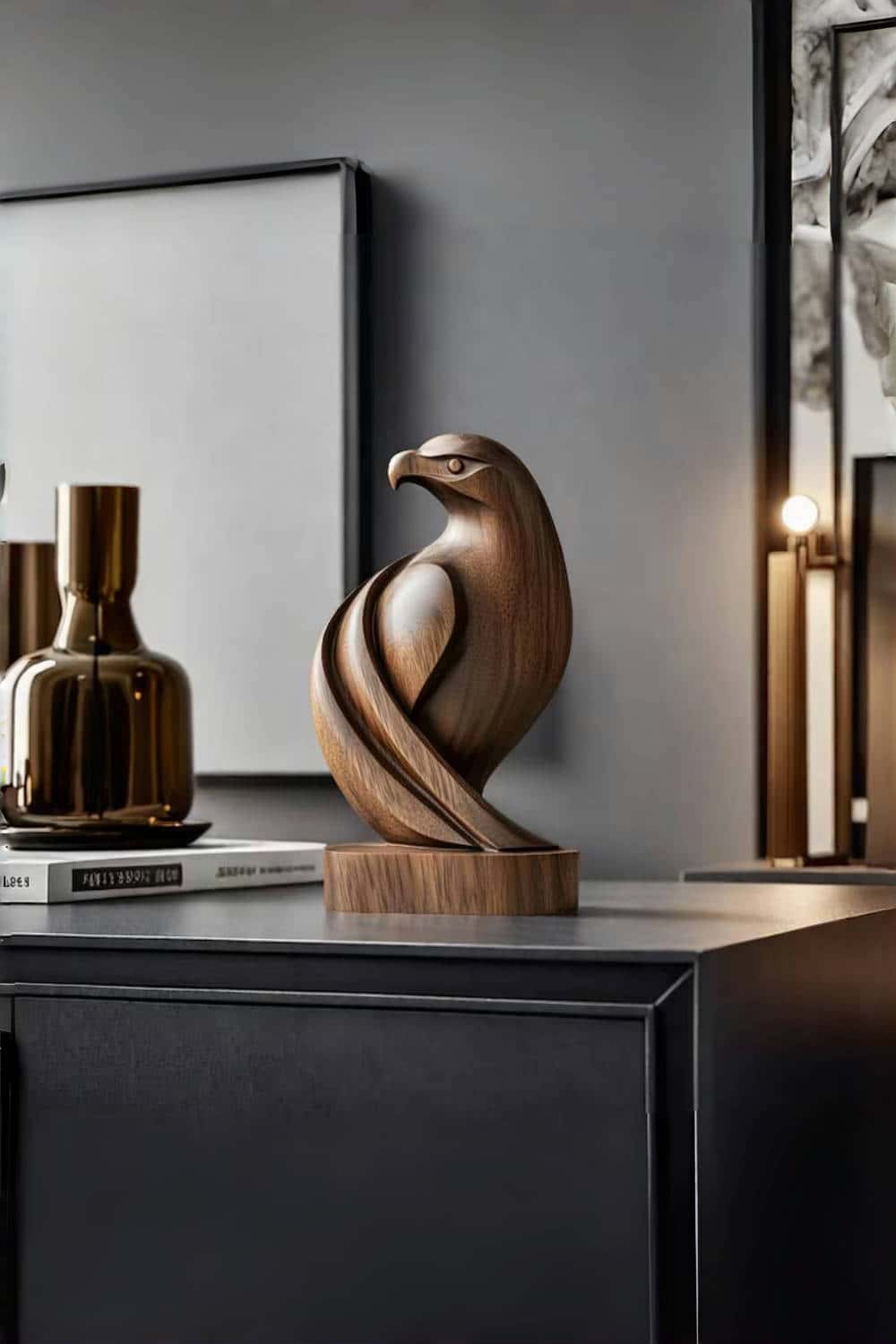 Handmade Wooden Eagle Sculpture Hand Carved Animal Bird Wooden Statue Art