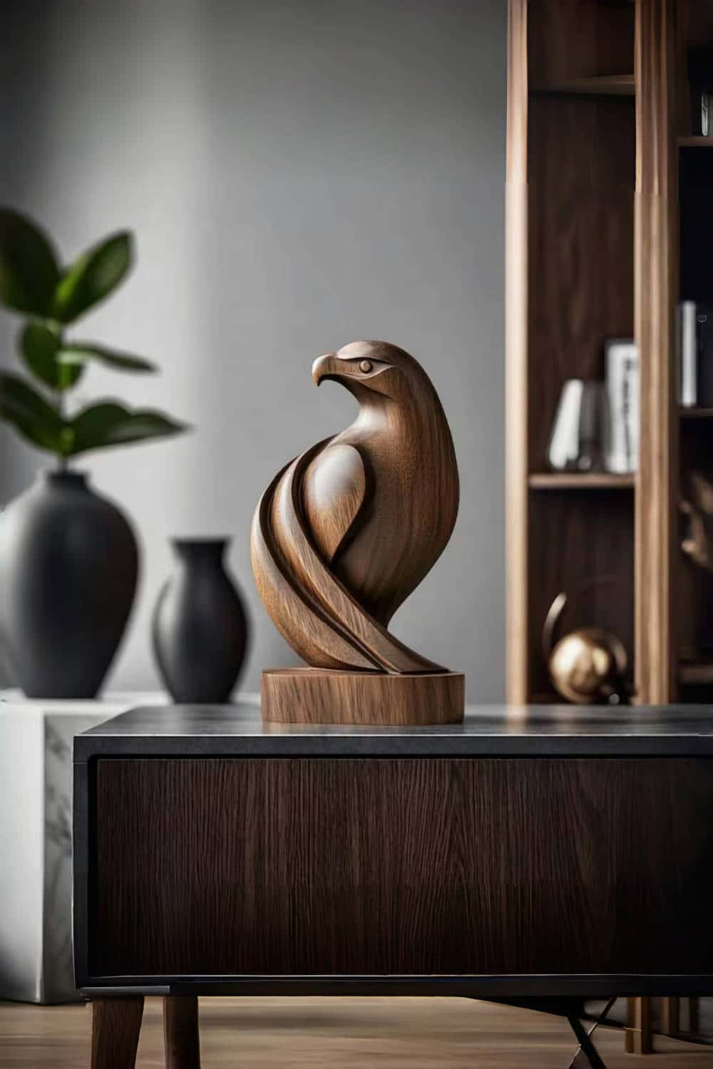 Handmade Wooden Eagle Sculpture Hand Carved Animal Bird Wooden Statue Art