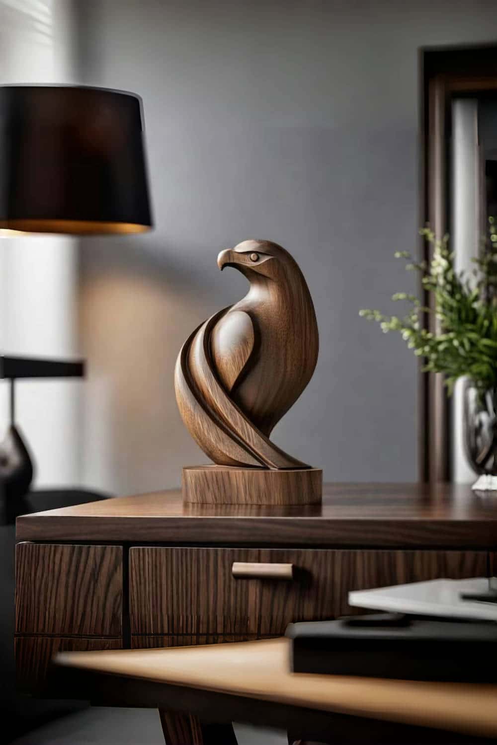 Handmade Wooden Eagle Sculpture Hand Carved Animal Bird Wooden Statue Art