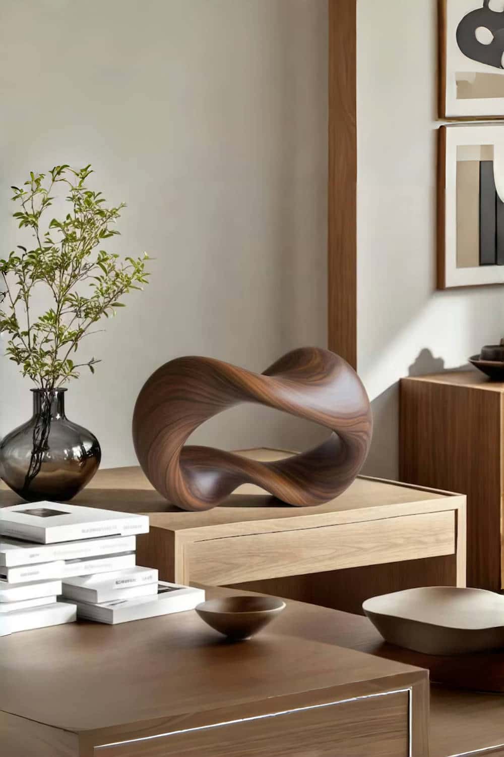 Handcrafted Wooden Möbius Strip Sculpture Modern Abstract Home Decor Art