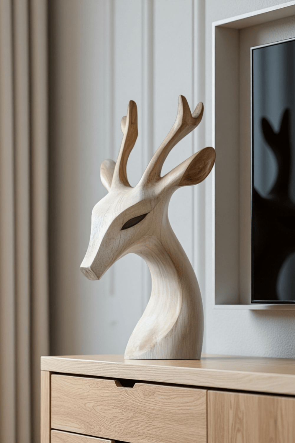 Handcrafted Wooden Deer Head Wooden Deer Head Sculpture Wood Deer Figurine For Home