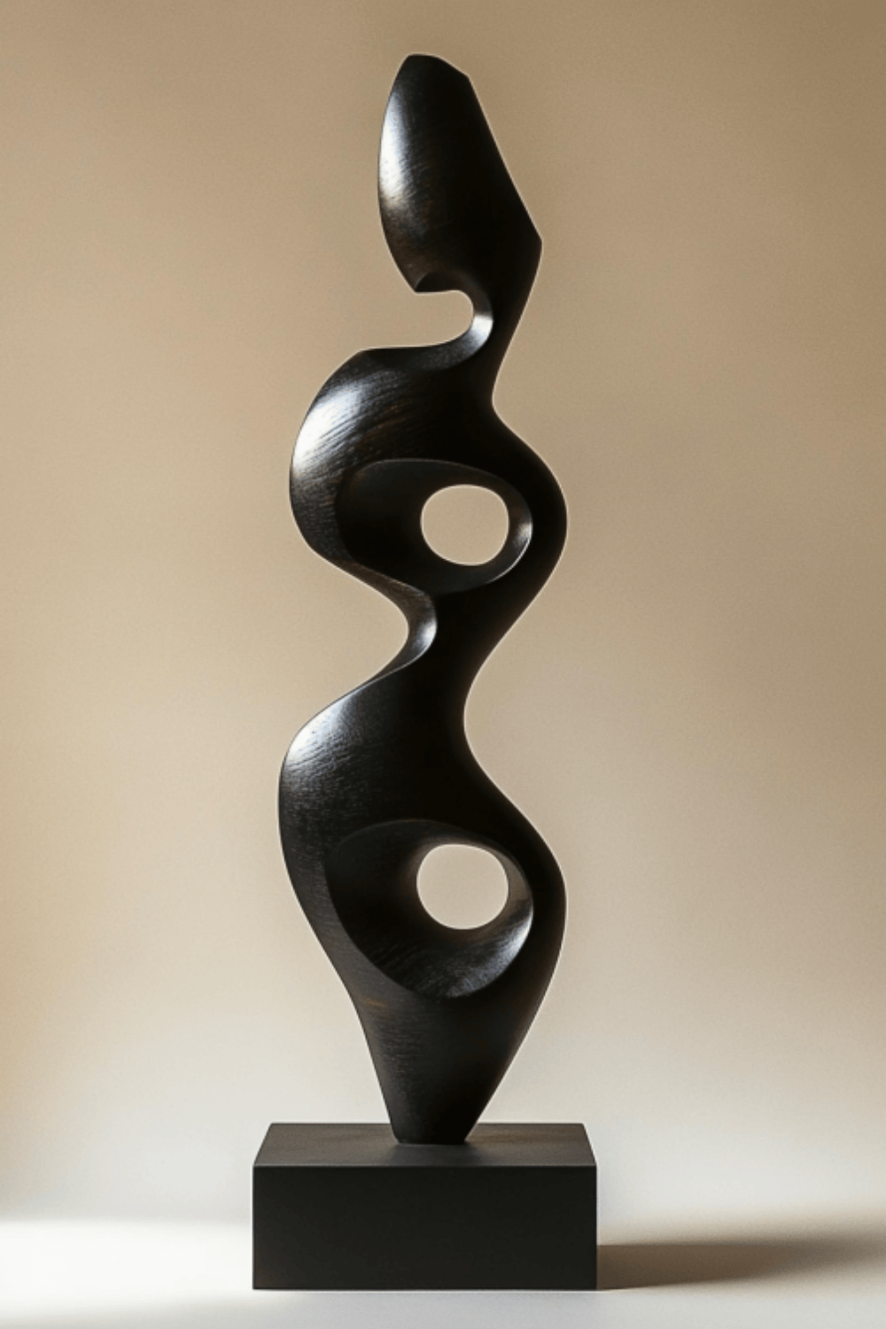Large Black Wood Sculpture Modern Abstract Minimalist Floor Wooden Art