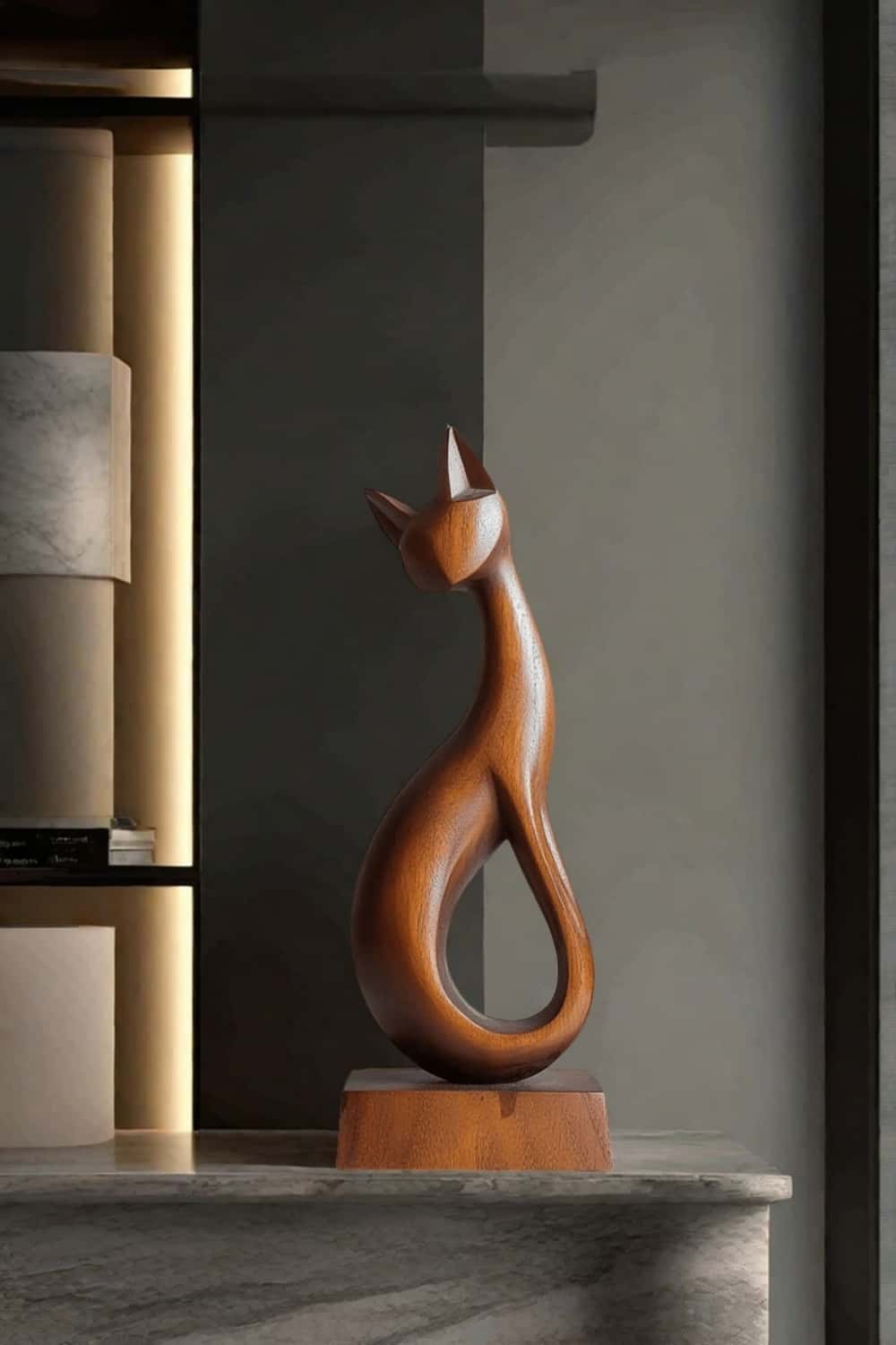 Wooden Carved Animals Wooden Cat Statue Wood Cat Sculpture Decorative