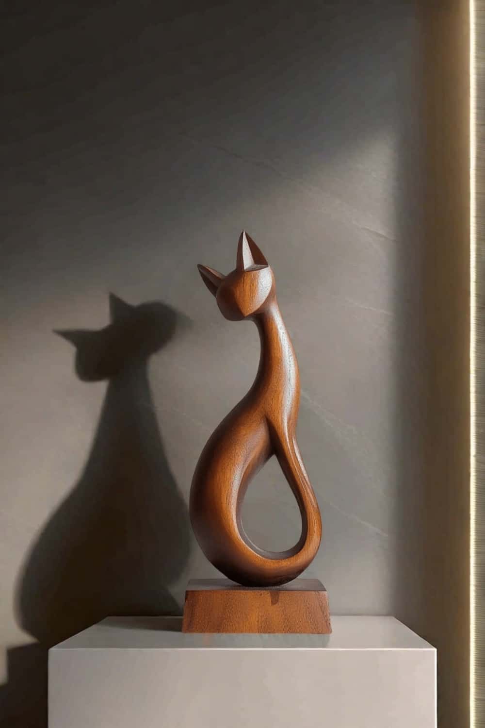 Wooden Carved Animals Wooden Cat Statue Wood Cat Sculpture Decorative