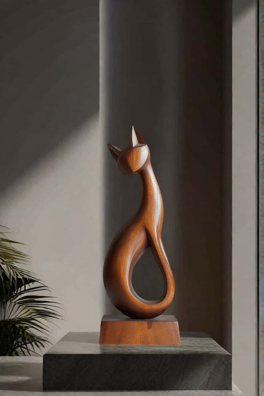 Wooden Carved Animals Wooden Cat Statue Wood Cat Sculpture Decorative