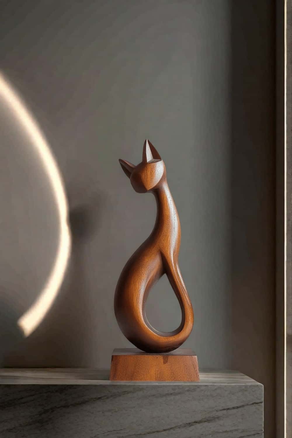 Wooden Carved Animals Wooden Cat Statue Wood Cat Sculpture Decorative