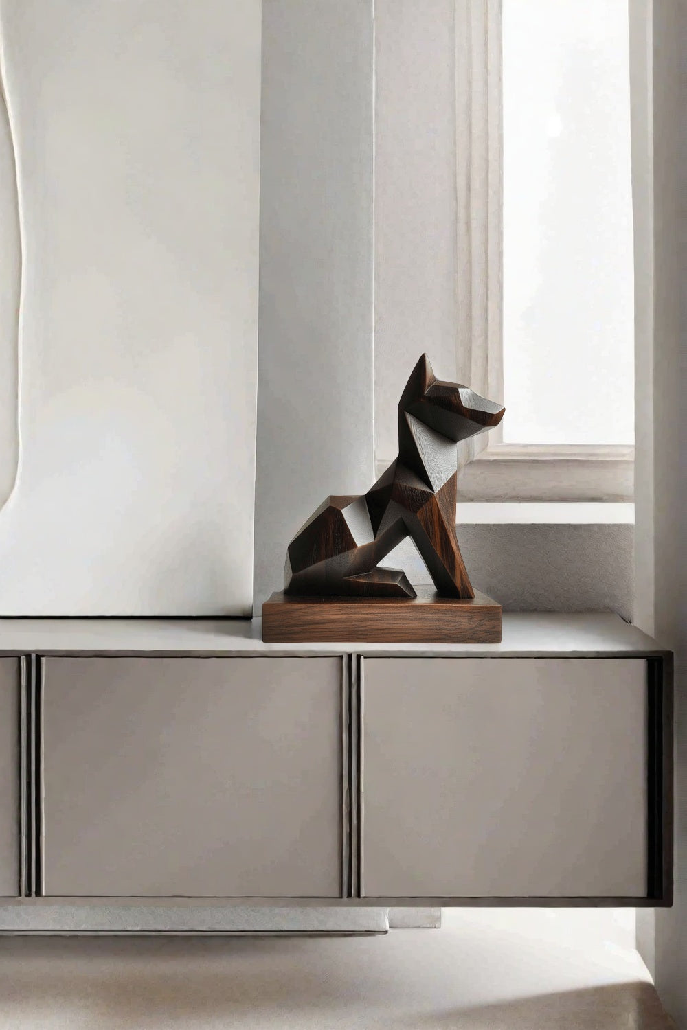 Wooden Dog Statue Wooden Animal Sculptures Wood Decorative Sculpture