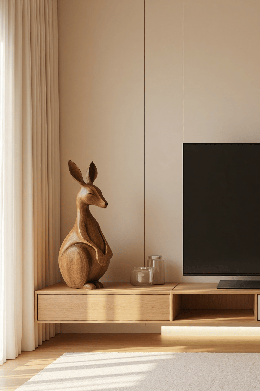 Handcrafted Wooden Kangaroo Sculpture Animal Wood Sculpture Decor Modern Homes