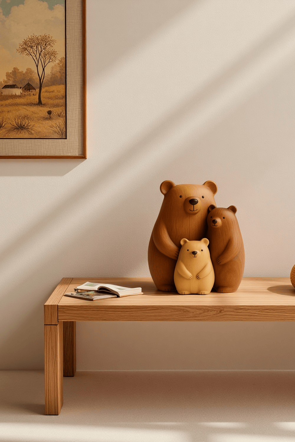 Abstract Wooden Bear Sculpture Handcarved Modern Animal Wood Sculpture