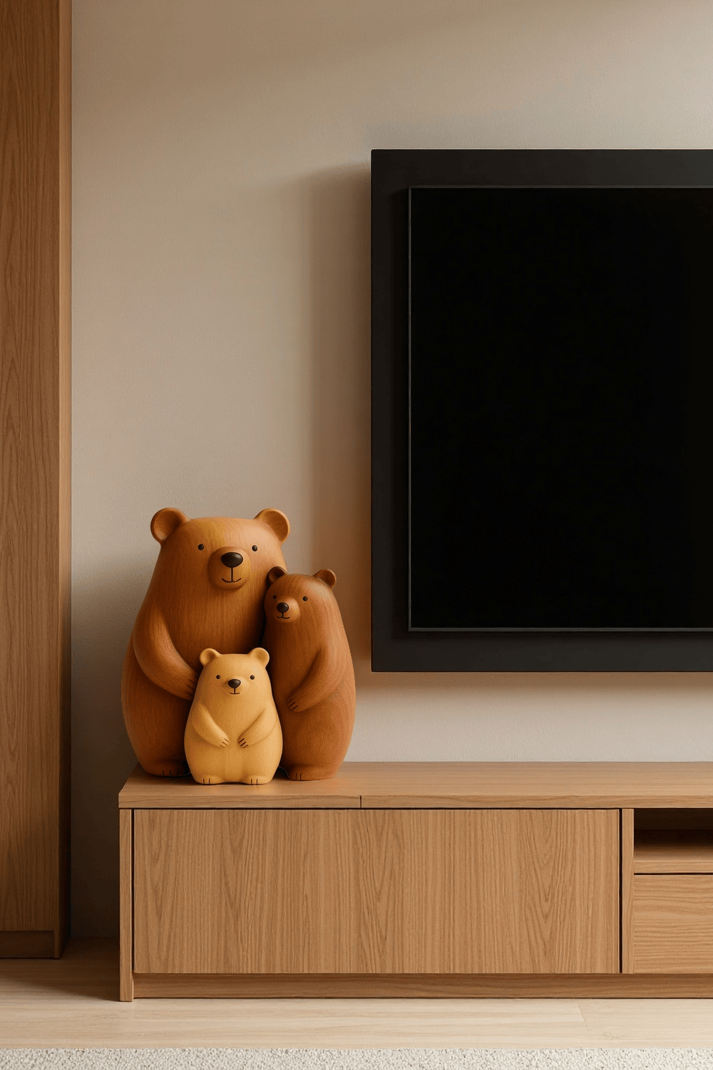Abstract Wooden Bear Sculpture Handcarved Modern Animal Wood Sculpture