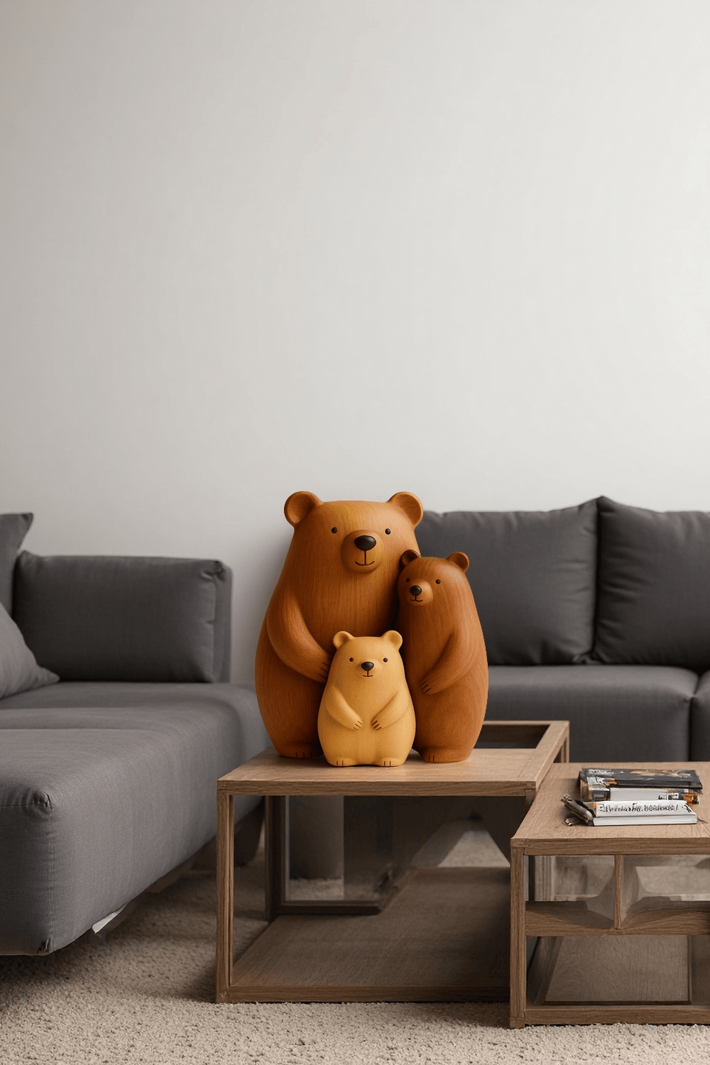 Abstract Wooden Bear Sculpture Handcarved Modern Animal Wood Sculpture