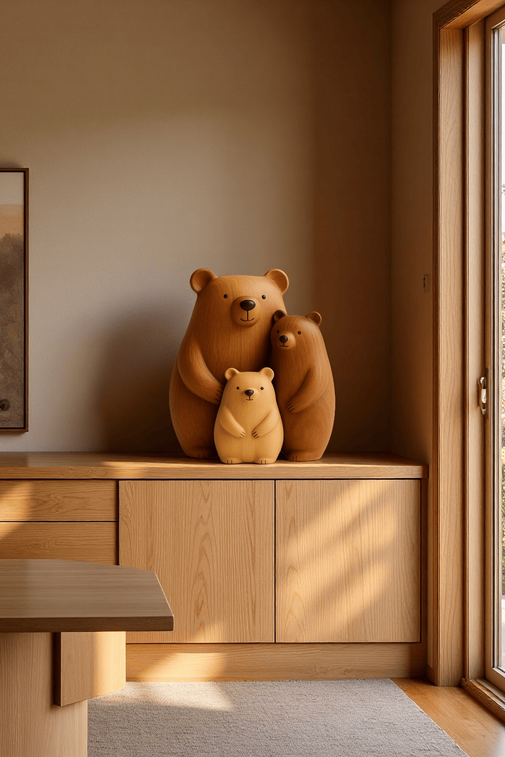 Abstract Wooden Bear Sculpture Handcarved Modern Animal Wood Sculpture