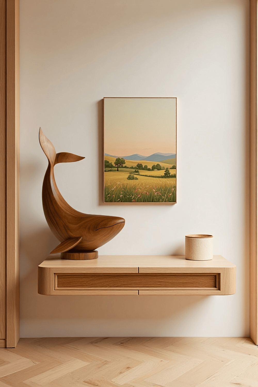 Modern Wooden Fish Sculpture Abstract Handcarved Decor Piece Wood Art