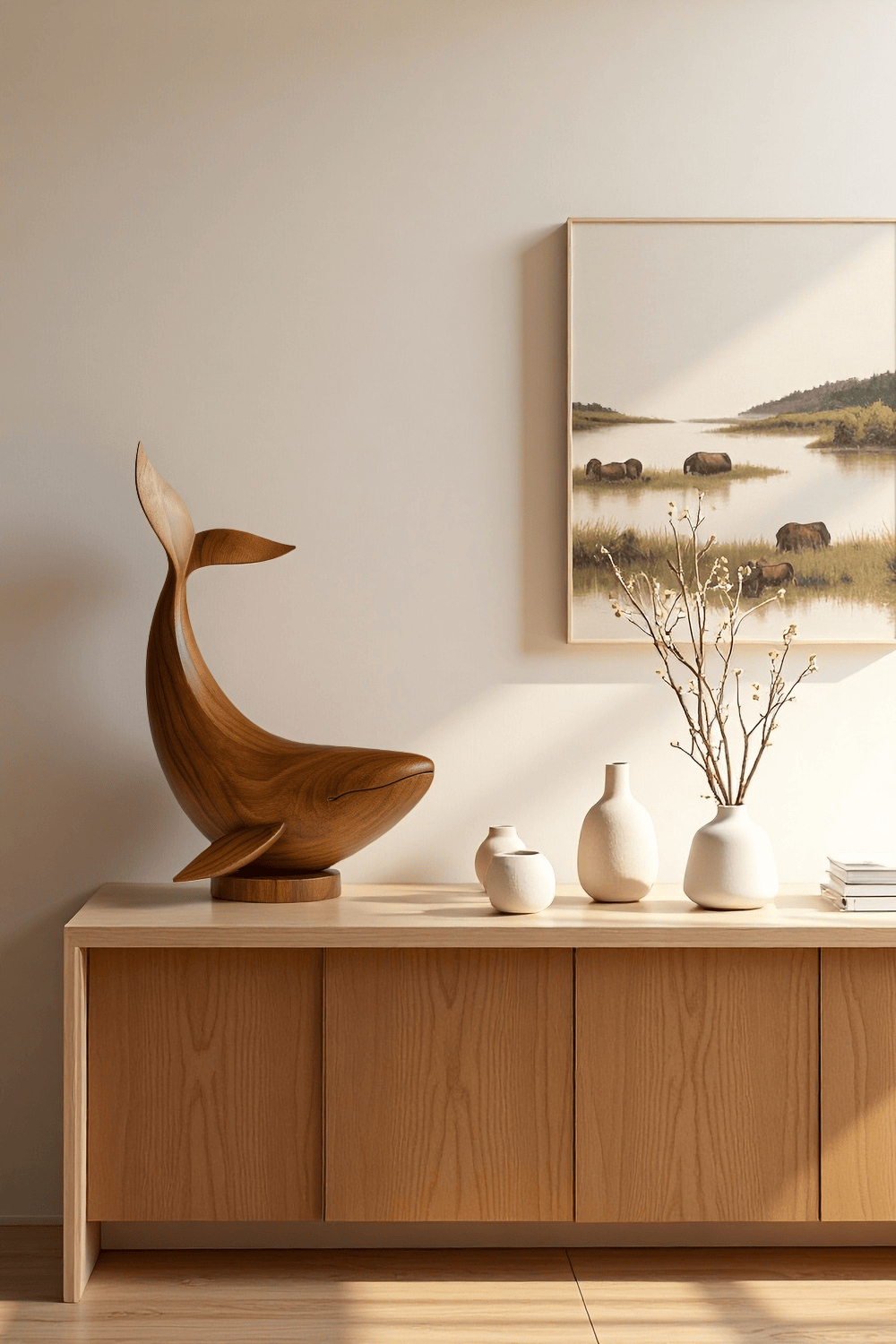 Modern Wooden Fish Sculpture Abstract Handcarved Decor Piece Wood Art