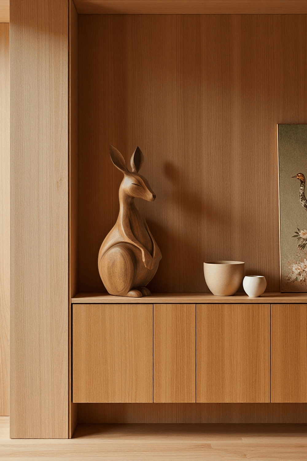 Handcrafted Wooden Kangaroo Sculpture Animal Wood Sculpture Decor Modern Homes