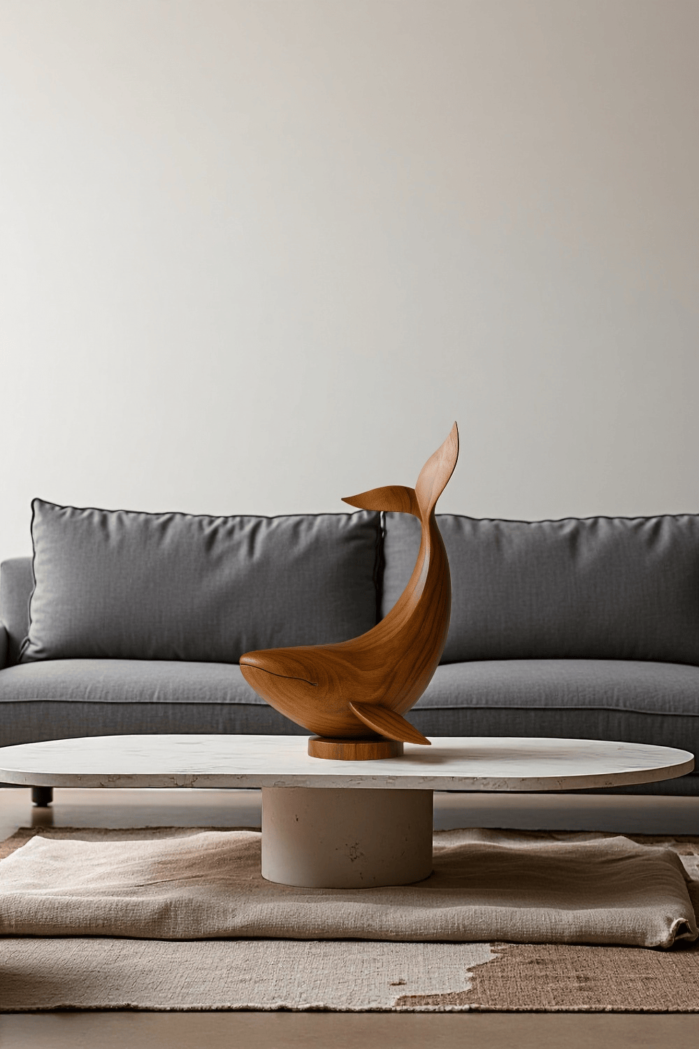 Modern Wooden Fish Sculpture Abstract Handcarved Decor Piece Wood Art