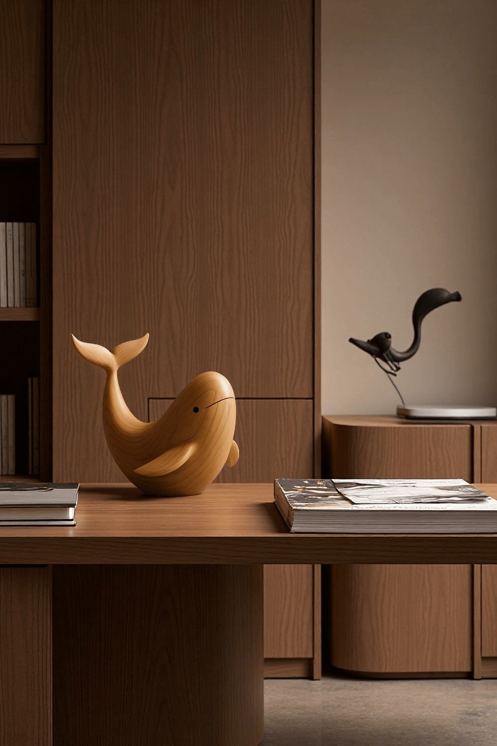 Modern Wooden Fish Sculpture Abstract Handcarved Decor Piece Wood Art