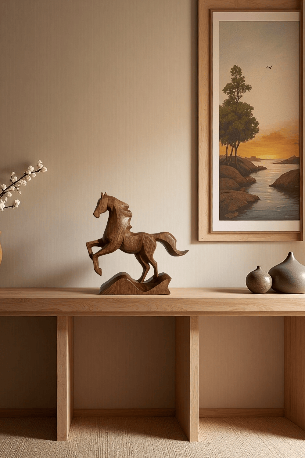 Abstract Wooden Horse Sculpture Animal Wood Sculpture Decor for Home