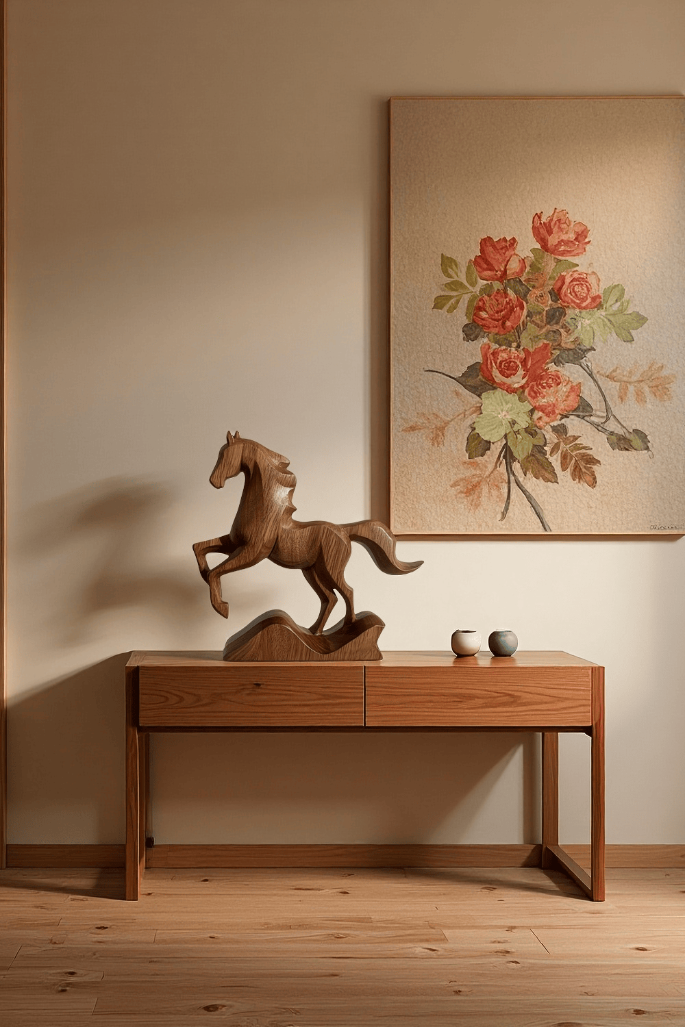 Abstract Wooden Horse Sculpture Animal Wood Sculpture Decor for Home