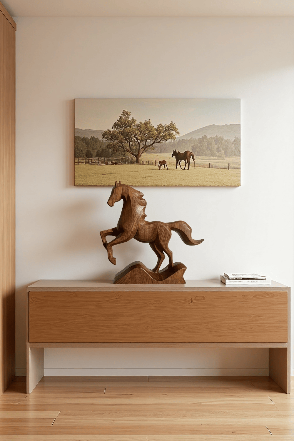 Abstract Wooden Horse Sculpture Animal Wood Sculpture Decor for Home