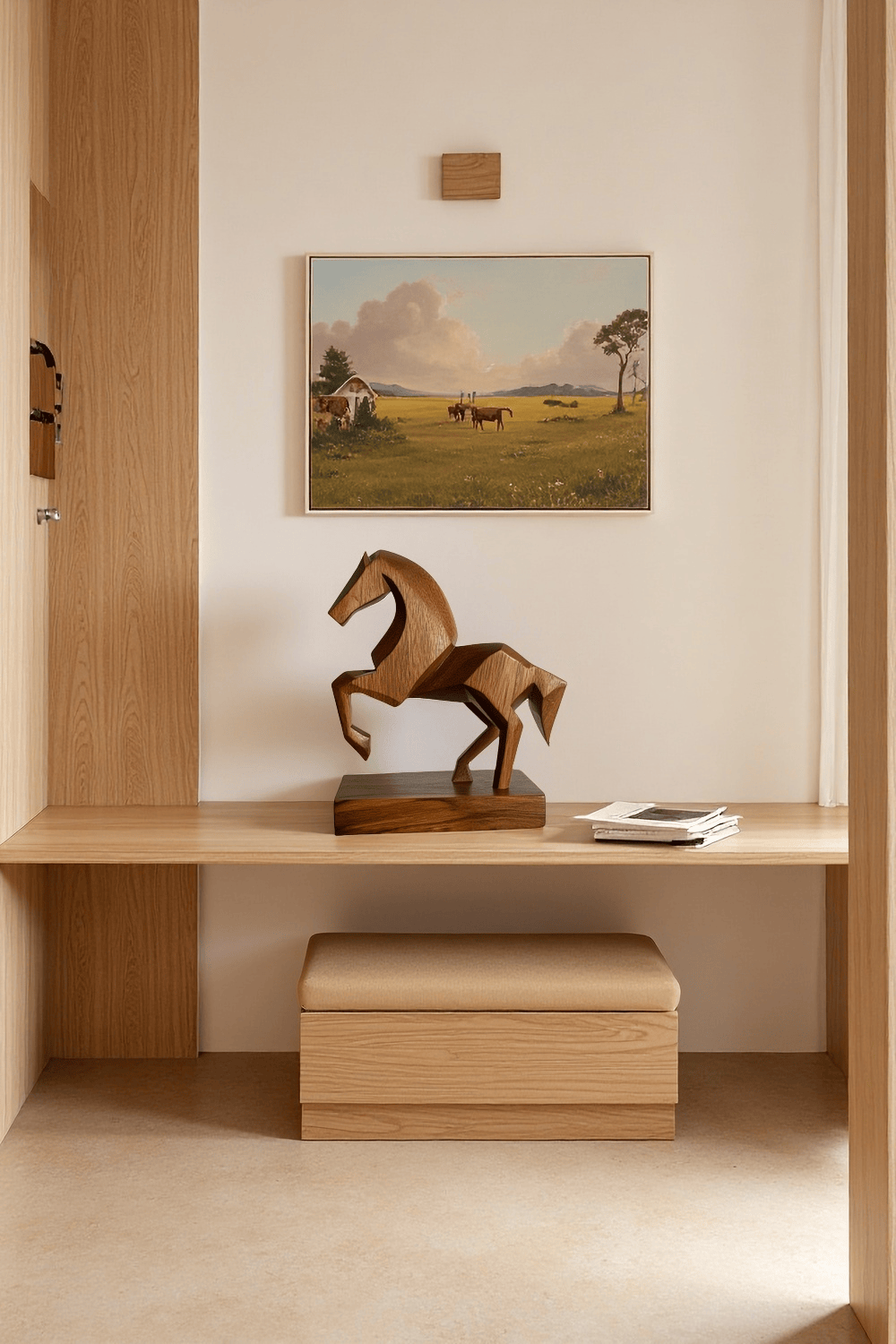 Abstract Wooden Horse Sculpture Animal Wood Sculpture Decor for Home