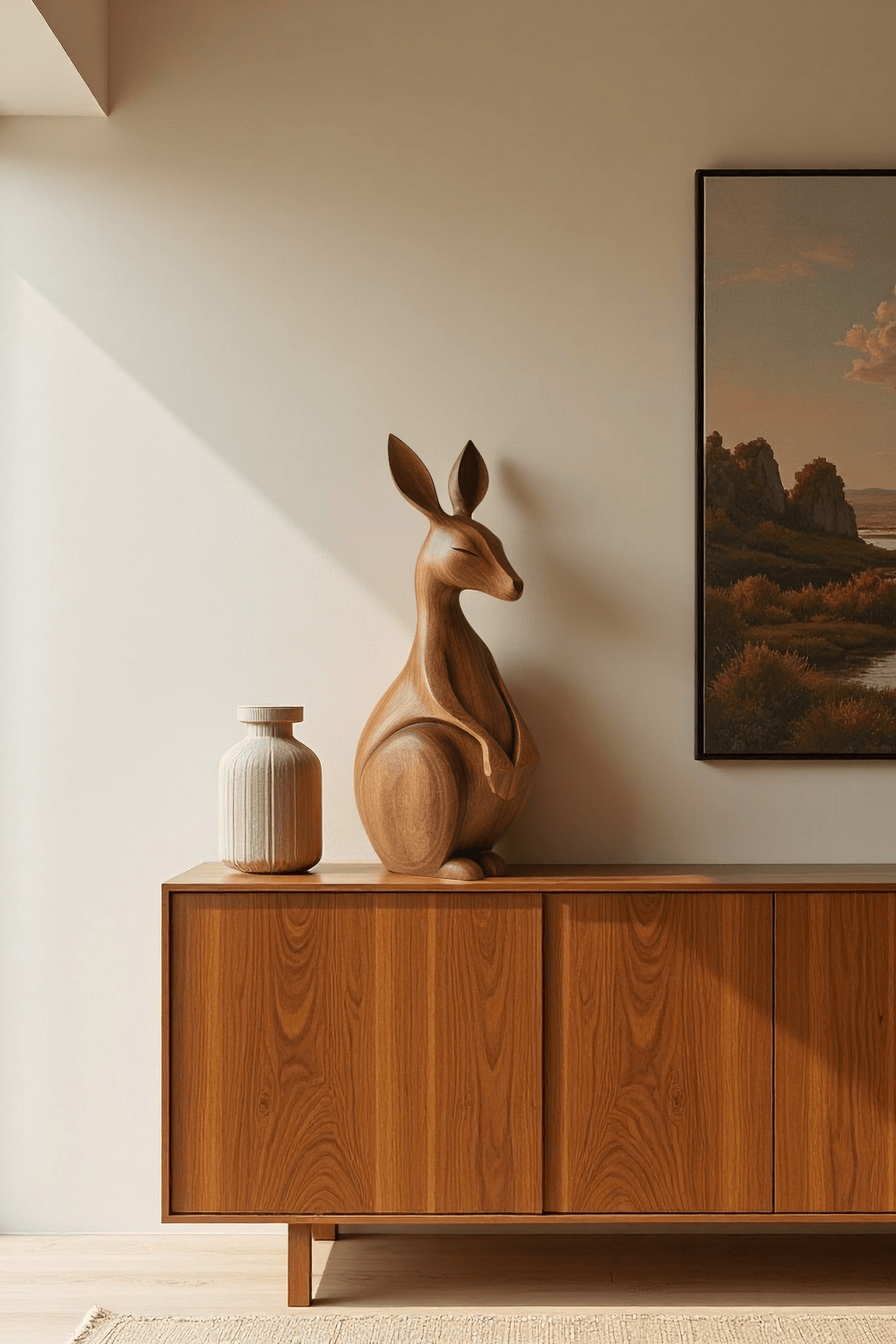 Handcrafted Wooden Kangaroo Sculpture Animal Wood Sculpture Decor Modern Homes