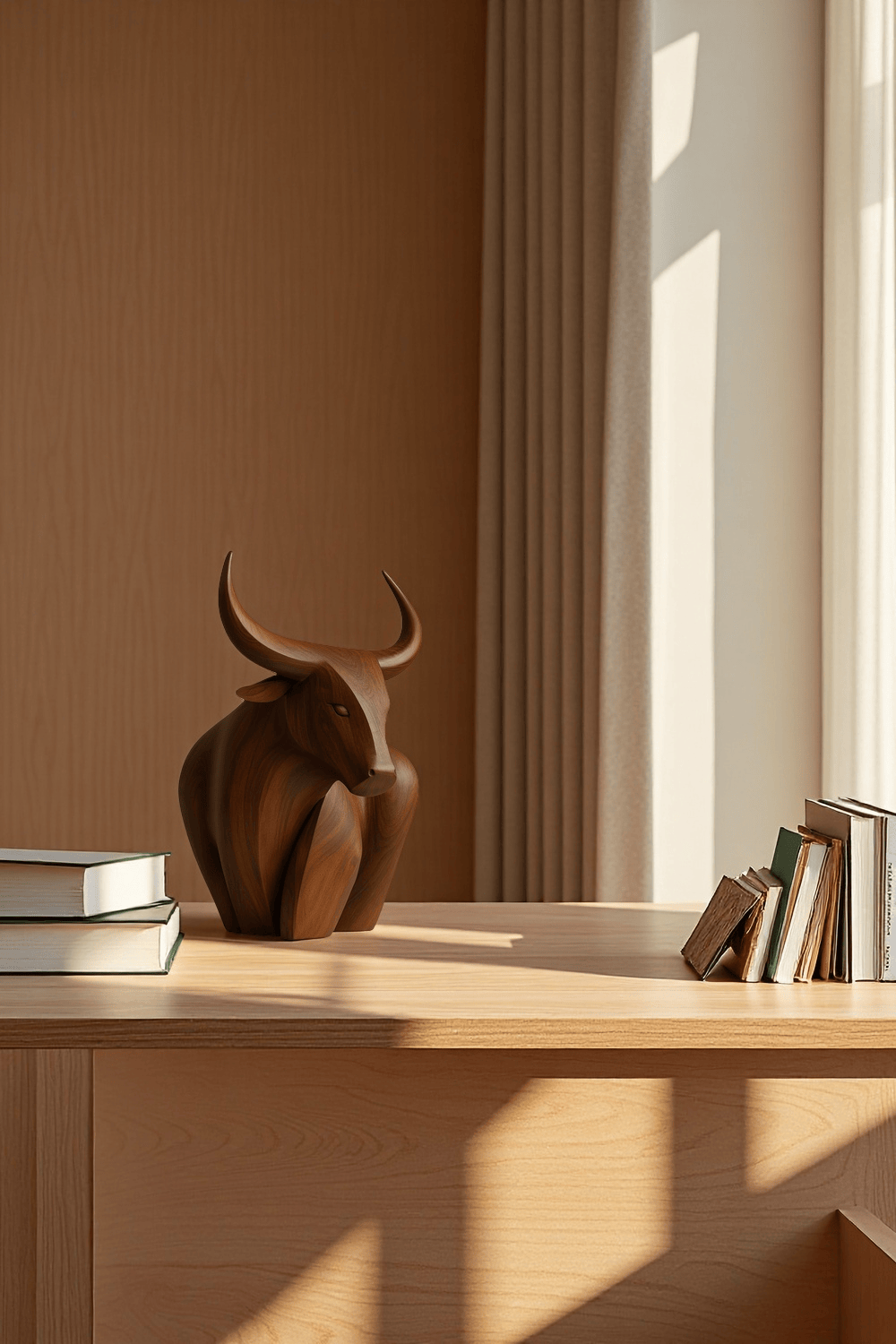Handcrafted Wooden Bull Sculpture Bull Statue Wood Animal Figurines Art