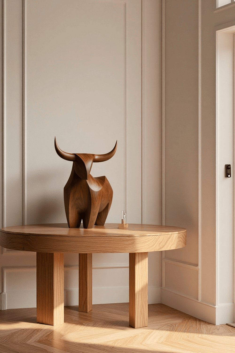 Handcrafted Wooden Bull Sculpture Bull Statue Wood Animal Figurines Art