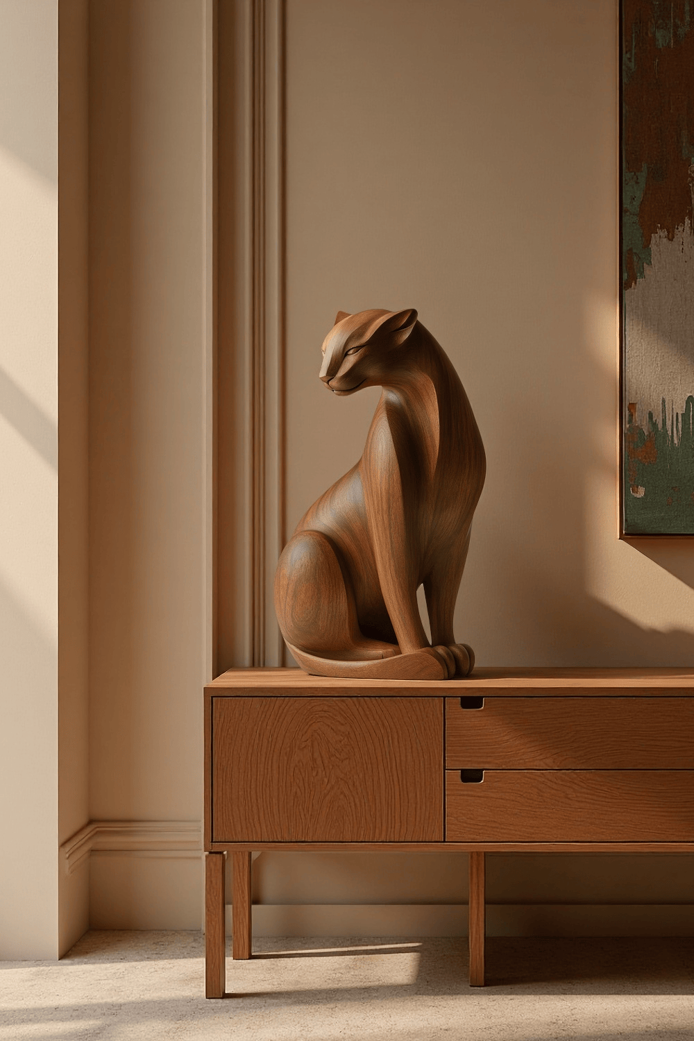 Modern Animal Wooden Cheetah Sculpture Artistic Wooden Cheetah Statue