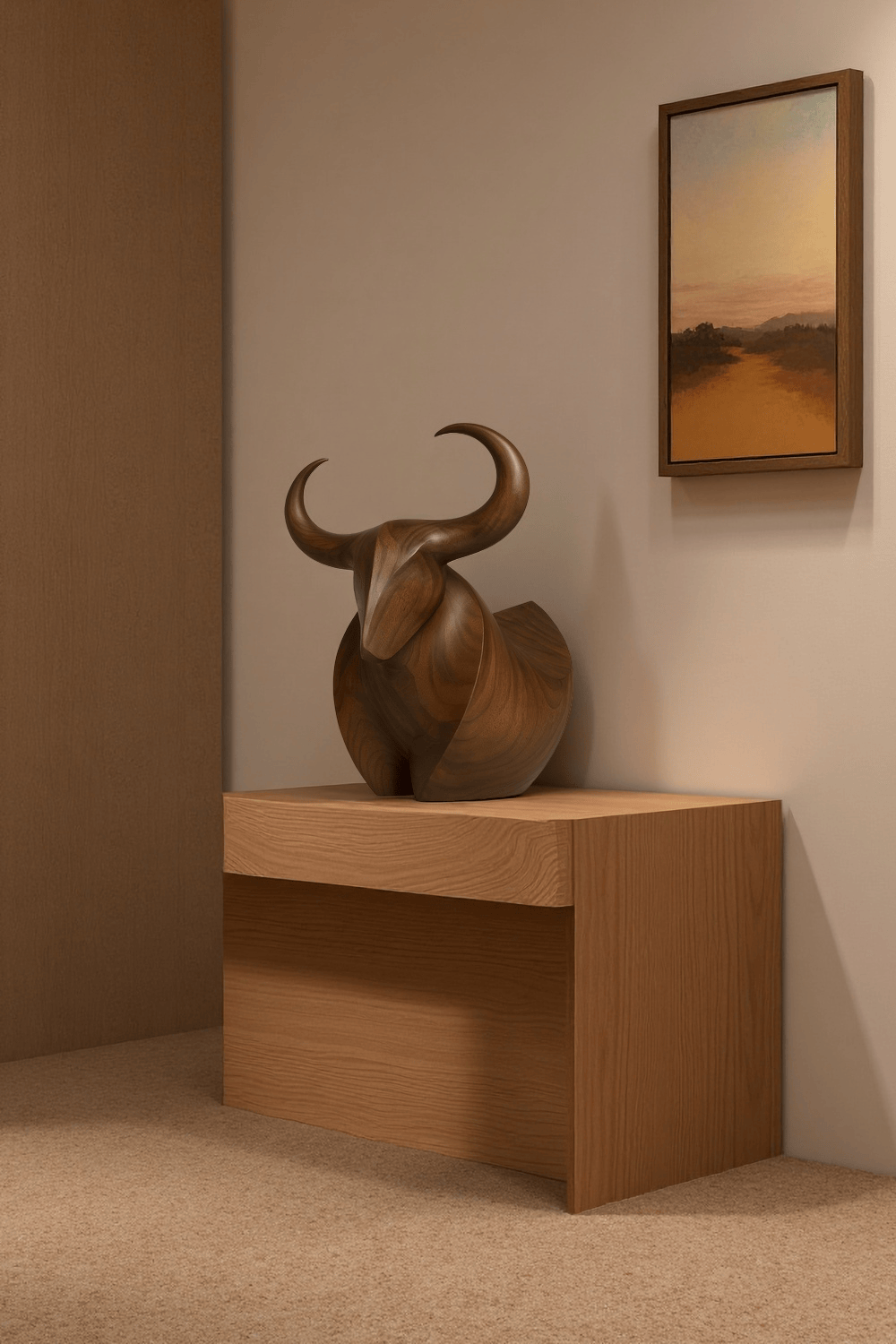 Handcrafted Wooden Bull Sculpture Bull Statue Wood Animal Figurines Art