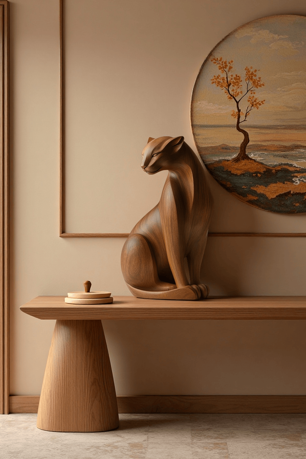 Modern Animal Wooden Cheetah Sculpture Artistic Wooden Cheetah Statue