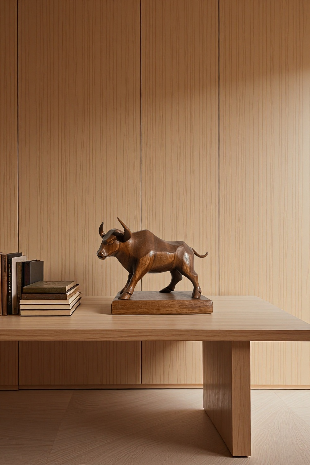 Handcrafted Wooden Bull Sculpture Bull Statue Wood Animal Figurines Art