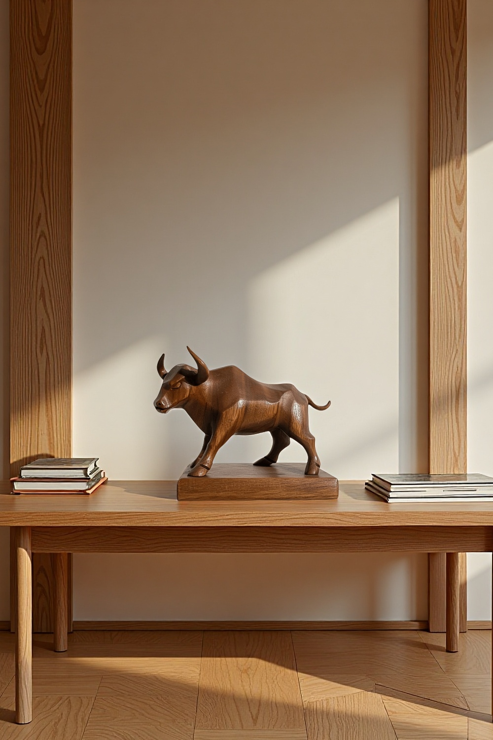 Handcrafted Wooden Bull Sculpture Bull Statue Wood Animal Figurines Art