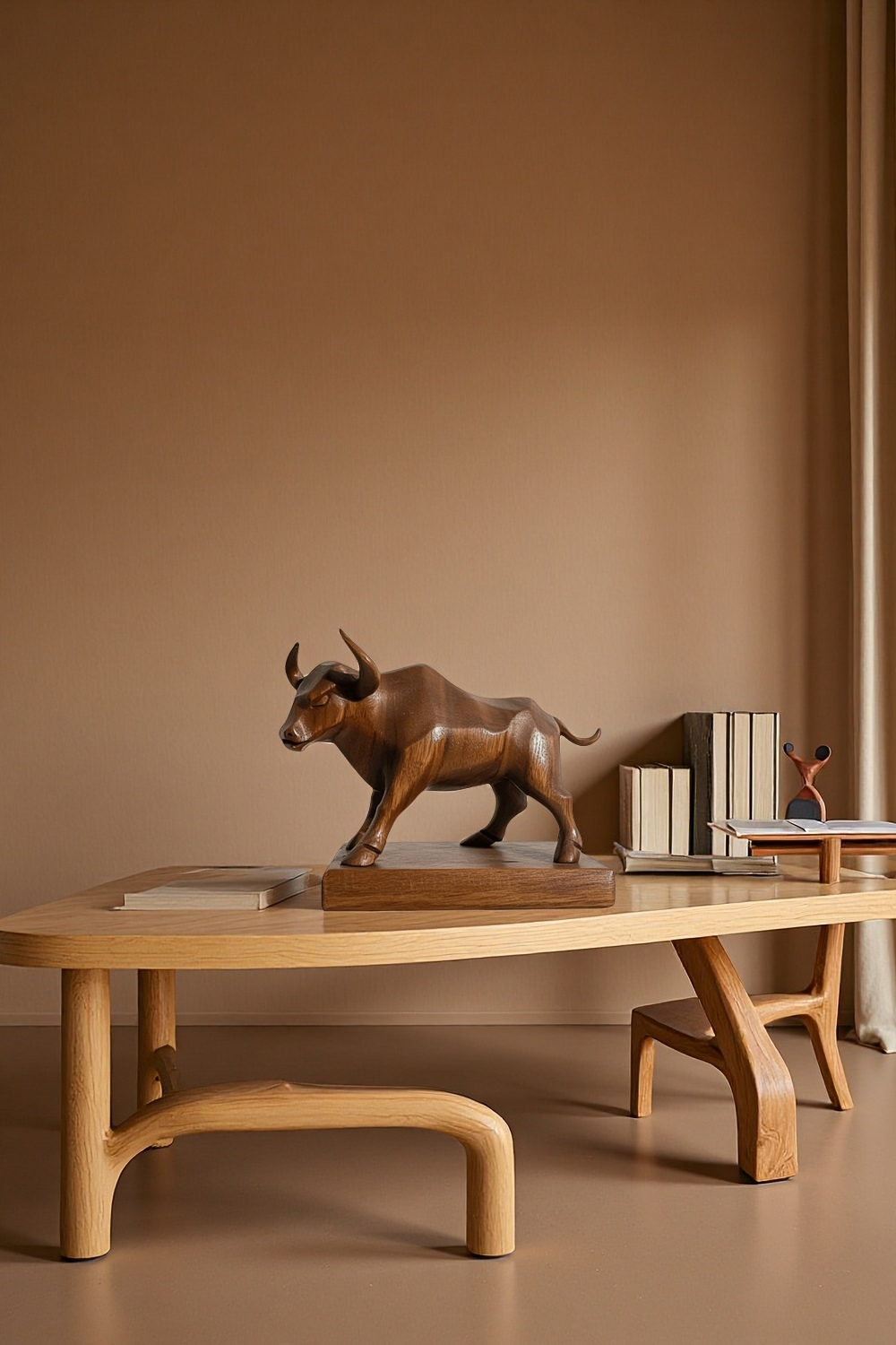 Handcrafted Wooden Bull Sculpture Bull Statue Wood Animal Figurines Art