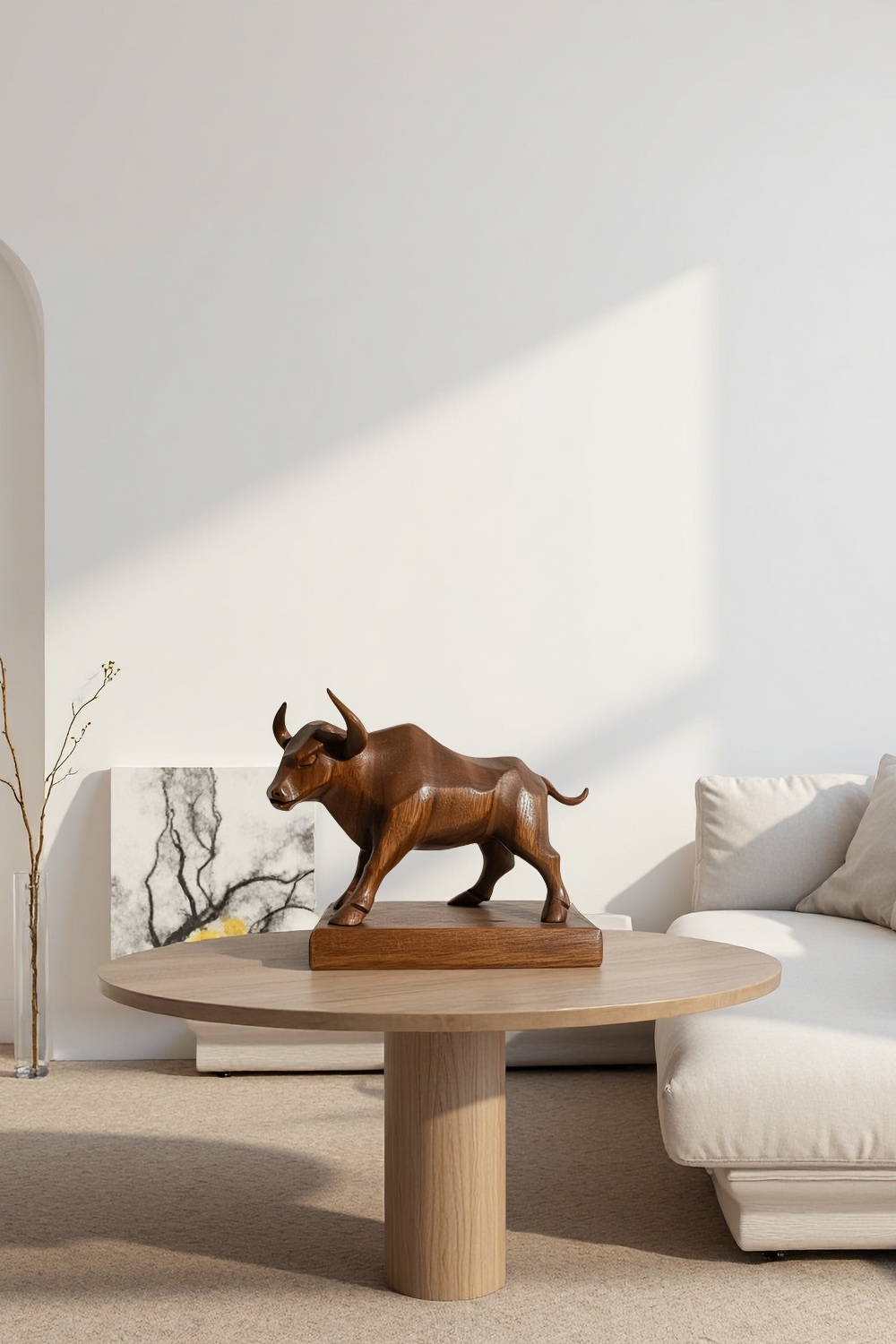 Handcrafted Wooden Bull Sculpture Bull Statue Wood Animal Figurines Art